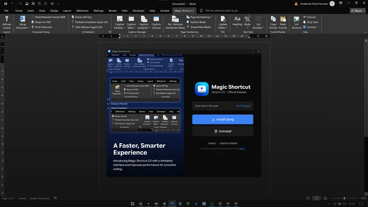 Tampilan Magic Shortcut Tools terintegrasi dengan Microsoft Word